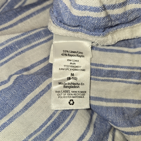 Time and Tru Striped Linen-Blend Tiered Midi Dress Blue and White - Size M 2035 - Picture 7 of 7